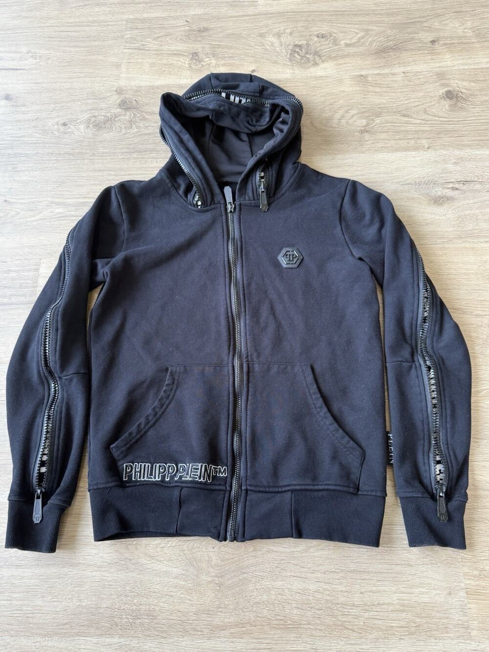 Philipp Plein Full Zip Embroidered Hoodie With Zipper Details On Sleeve Mens M